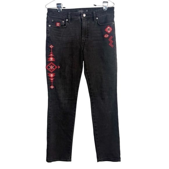 Lauren Ralph Lauren Denim - Lauren Ralph Lauren Black Label Southwestern Tribal Aztec Embroidered Jeans Sz 8
